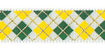 3/8" Yellow and Green Argyle Print on White Satin 