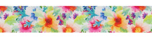 5/8" Bright Floral Print on White Satin Ribbon