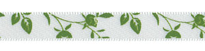 3/8" Delicate Leaf and Vine Print on White Satin 