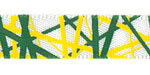 3/8" Yellow and Green Random Line Print on White Satin 