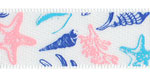 5/8" Seashell Print on White Satin Ribbon