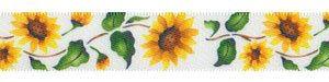 5/8" Sunflower Print on White Satin Ribbon