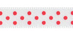 3/8" Satin Swiss Dots Ribbon White with Red Dots