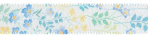 5/8" Soft Floral Print on White Satin Ribbon