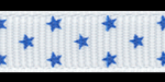 Tiny Electric Blue Stars on White Grosgrain