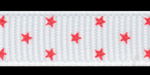 Tiny Poppy Red Stars on White Grosgrain