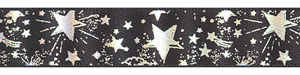 5/8" Silver Metallic Star on Black Satin Ribbon