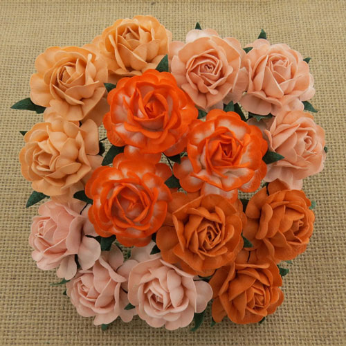 Wild Orchid Crafts 40mm Tea Roses Mixed Peach/Orange 