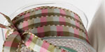 1/2 Inch Checkered Ribbon with Stitched Edge Green/Ivory/Pink 