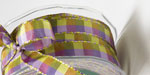 1/2 Inch Checkered Ribbon with Stitched Edge Purple/Lavender/Parrot 