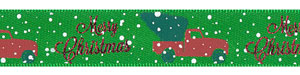 5/8" Christmas Truck on Green Satin Ribbon